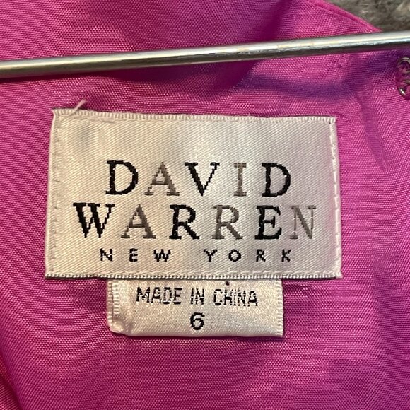 Vtg David Warren Women Embroidered Retro 60s Fuchsia Pink Silk Sheath Dress 6 - Picture 6 of 12